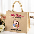 Personalizado Como Madre Como Hija Personaje de dibujos animados Bolsa de yute grande con nombre Día de la Madre Regalo de cumpleaños para mamá Abuela