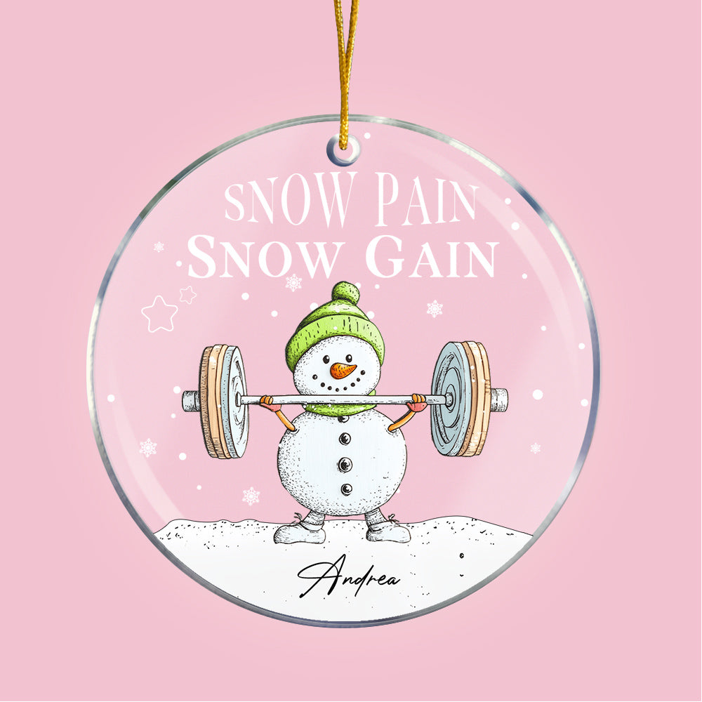 Personalizado Snow Pain Snow Gain Snowman Weightlifting Acrylic Hanging Ornament with Name Tree Decoration Christmas Gift for Family Friends