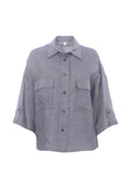 Eleventy Linen-Blend Button-Up Shirt — Grey