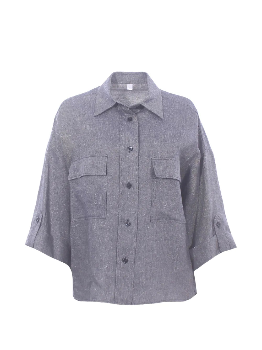 Eleventy Linen-Blend Button-Up Shirt — Grey