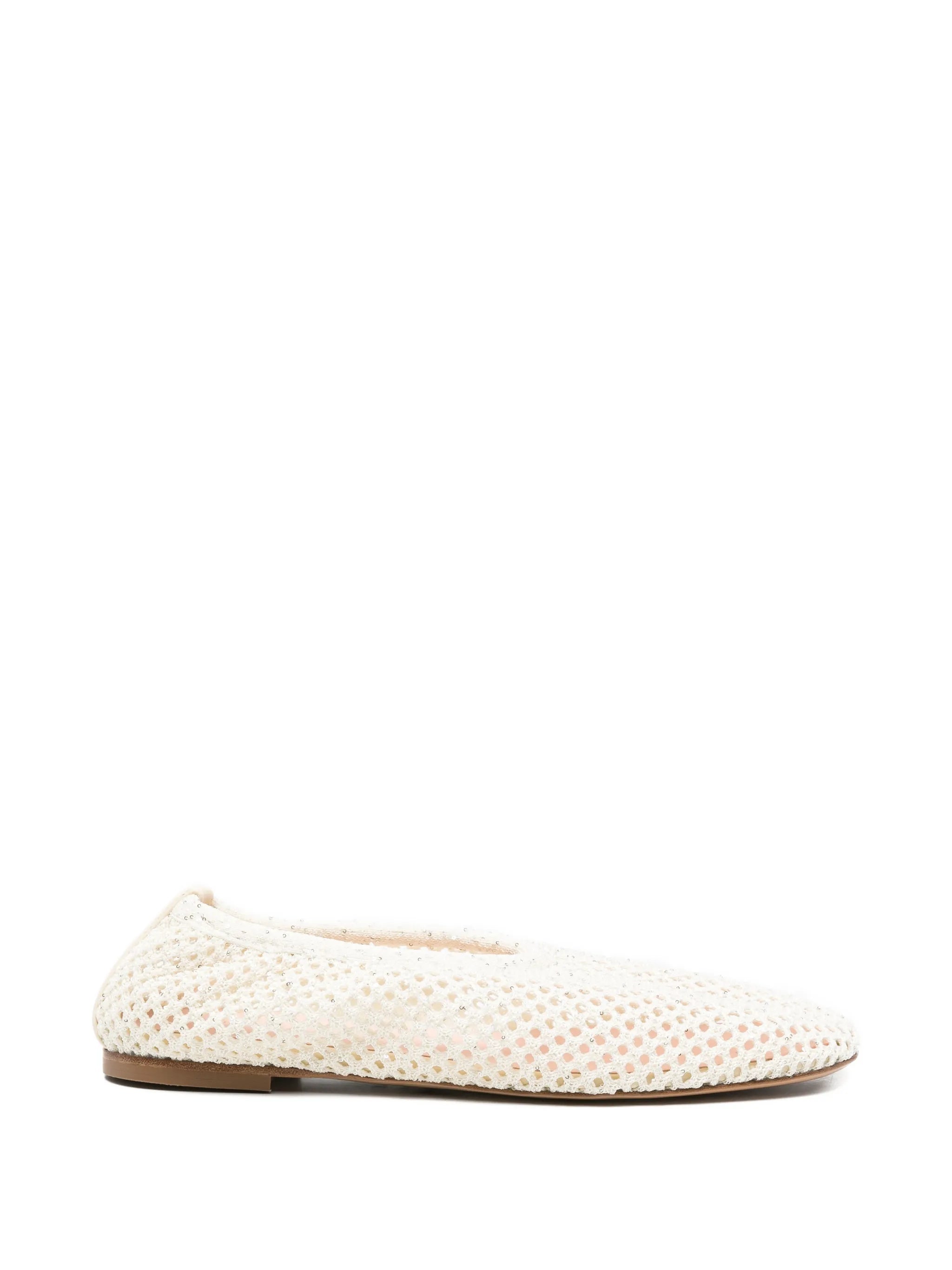 Fabiana Filippi Sequin-Embellished Mesh Knit Ballet Flat — White