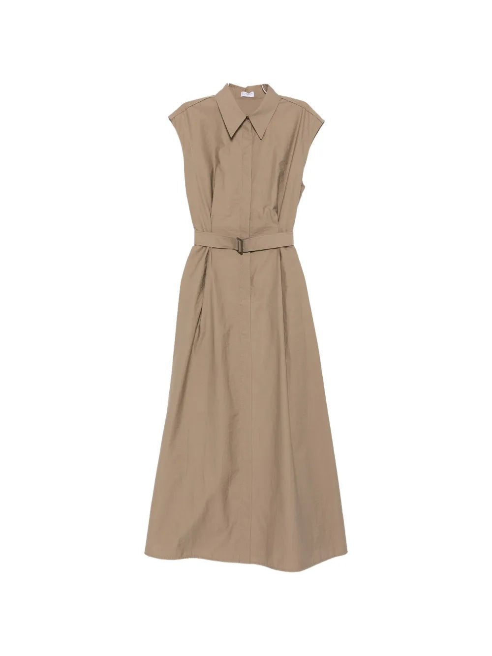 Brunello Cucinelli Belted Sleeveless Midi Dress — Beige