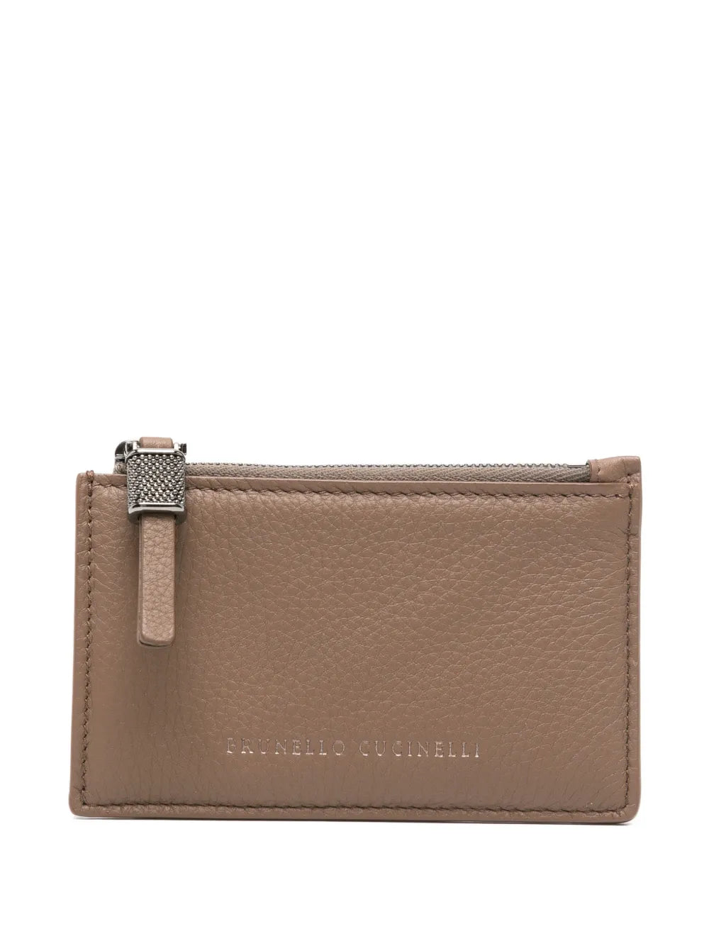 Brunello Cucinelli Monili-Embellished Leather Card Case — Taupe