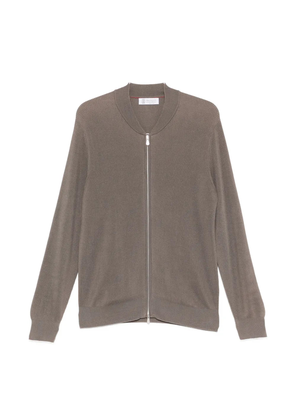 Brunello Cucinelli Ribbed Zip-Fastening Cardigan — Taupe