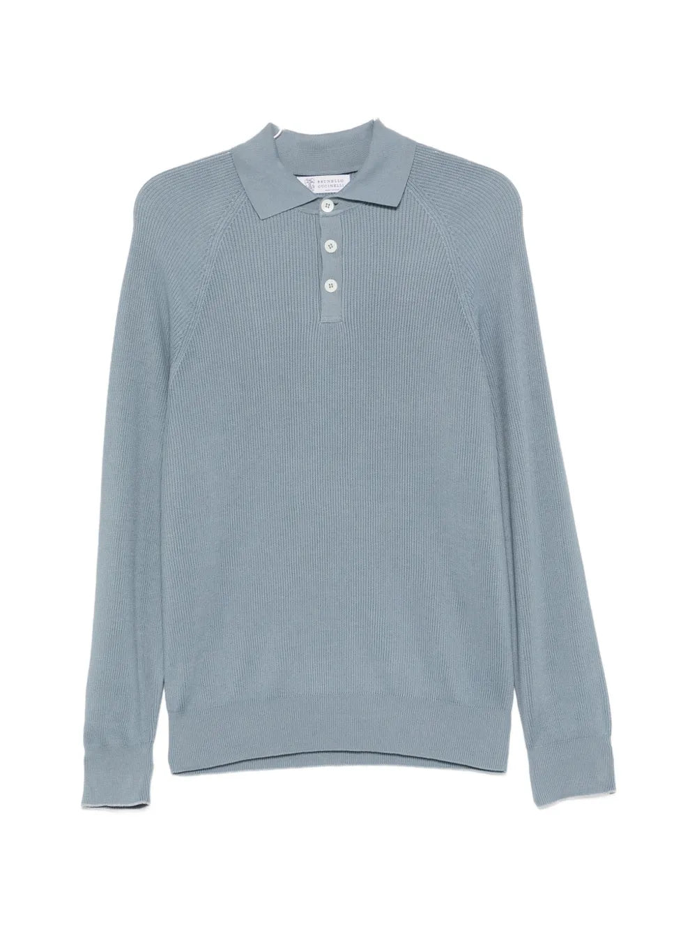 Brunello Cucinelli Ribbed Knit Polo — Blue