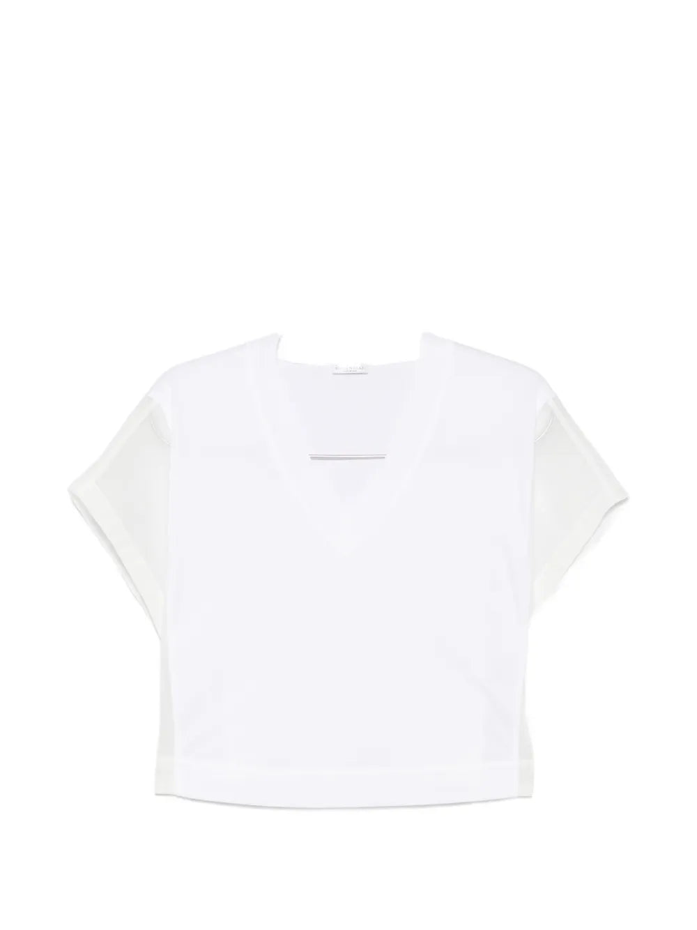 Brunello Cucinelli Sheer-Panel V-Neck T-Shirt — White