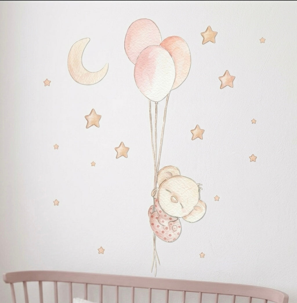 Vinilo Decorativo Infantil Globos bebé NIÑA GLOBO - SUEÑOS DE CIGUEÑA