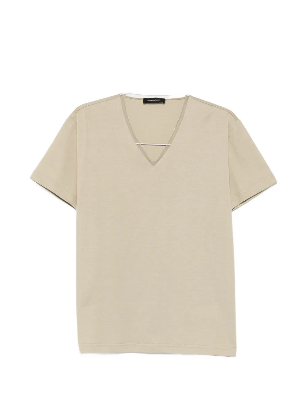Fabiana Filippi V-Neck Short-Sleeve T-Shirt — beige