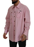Men's Pink Casual Button Down Long Sleeves Shirt Cotton