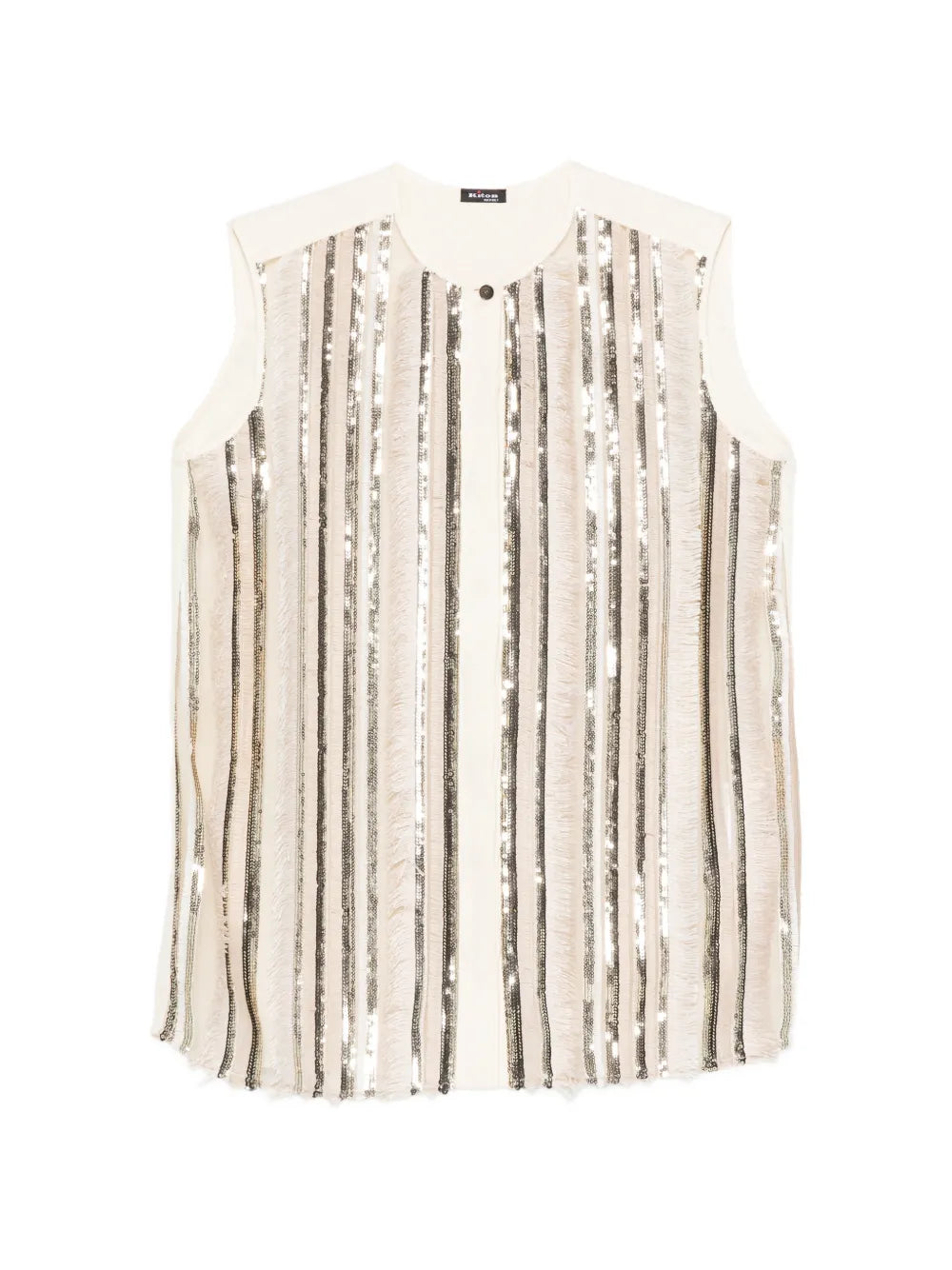 Kiton Sequin-Embellished Striped Tank Top — Cream