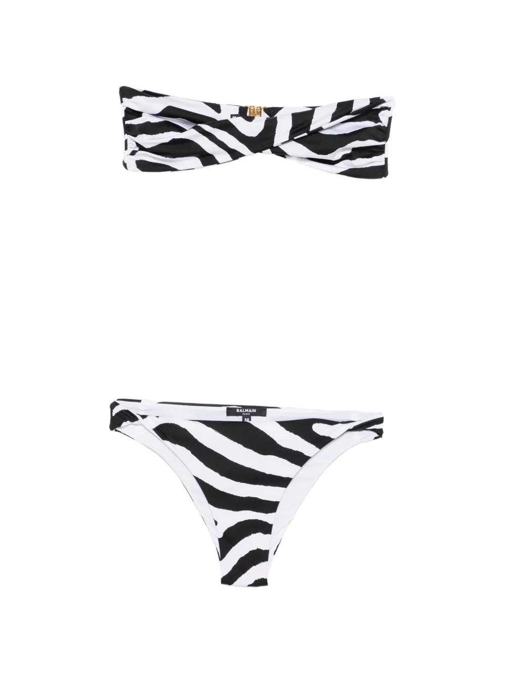 Balmain Zebra-Print Bandeau Bikini — Black