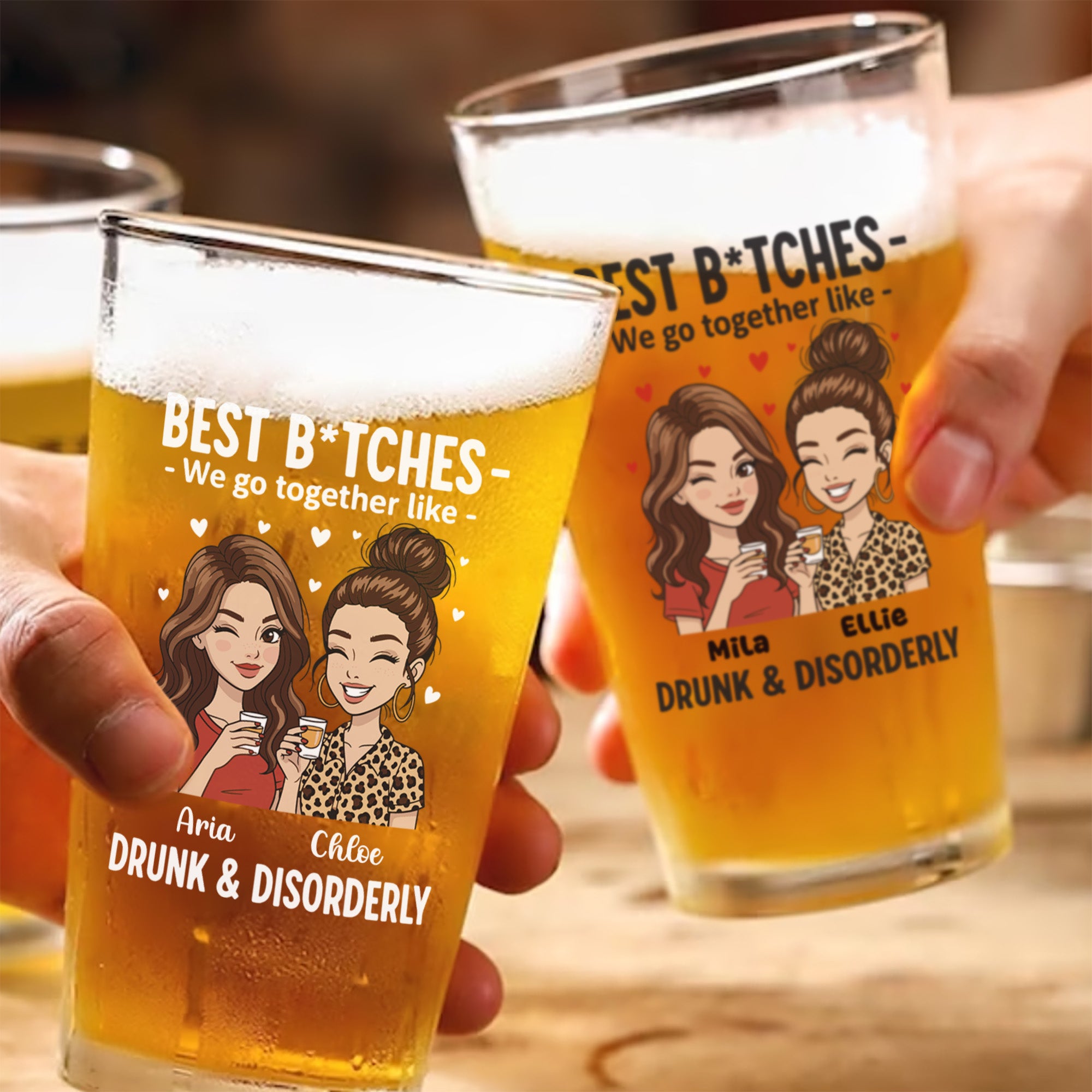 Vaso de Cerveza Personalizado con el Nombre de un Amigo de Caricatura Regalo de Cumpleaños para Amigos Bestie