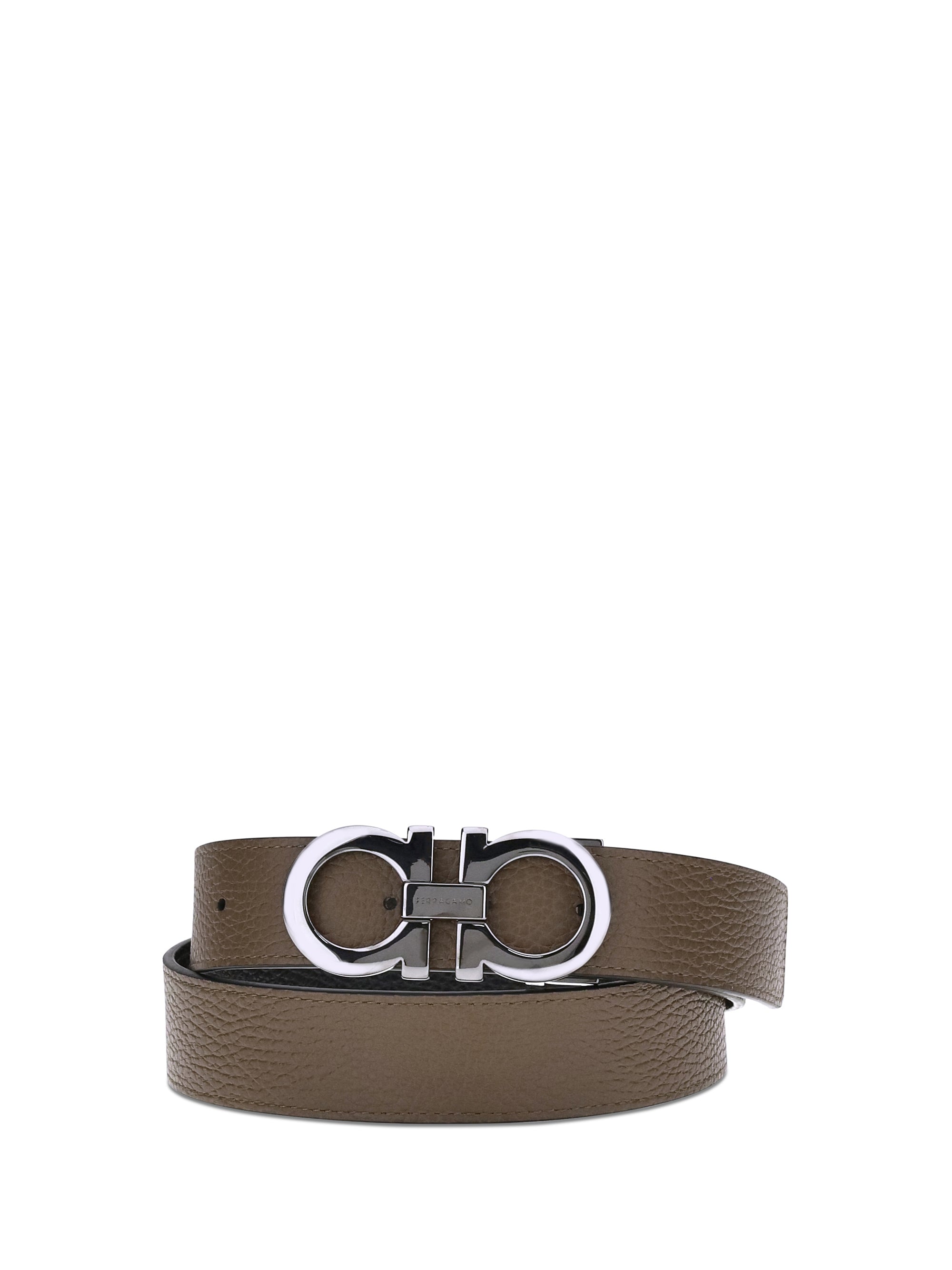 Ferragamo Reversible Leather Gancini Buckle Belt — Brown