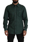 Men's Dark Green Button Down Long Sleeves Shirt Flax