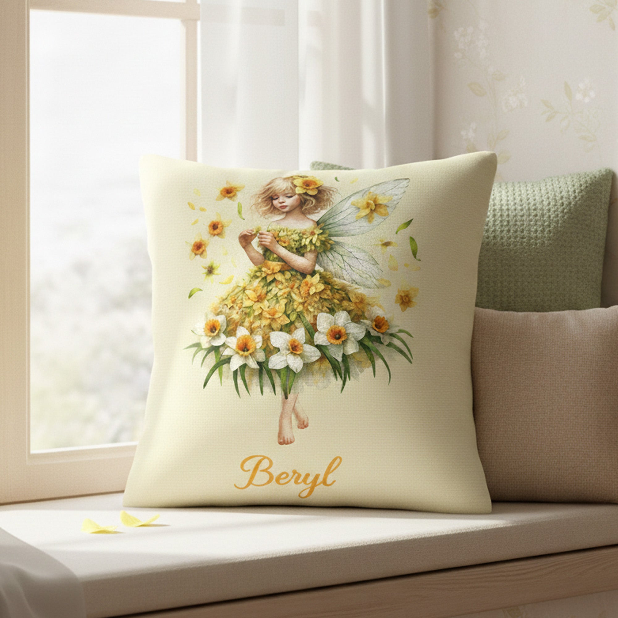 Nacimiento Personalizado Flor Elfo Suave Funda de Almohada con Nombre Decoración del Hogar Regalo de Cumpleaños para Niñas Niños