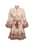 Zimmermann Floral-Print Puff-Sleeve Dress — Pink