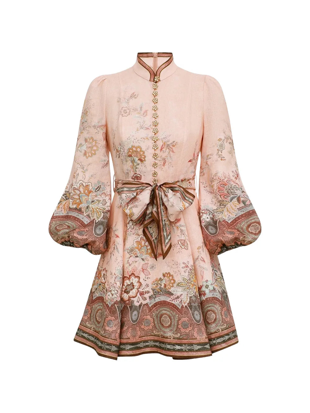 Zimmermann Floral-Print Puff-Sleeve Dress — Pink