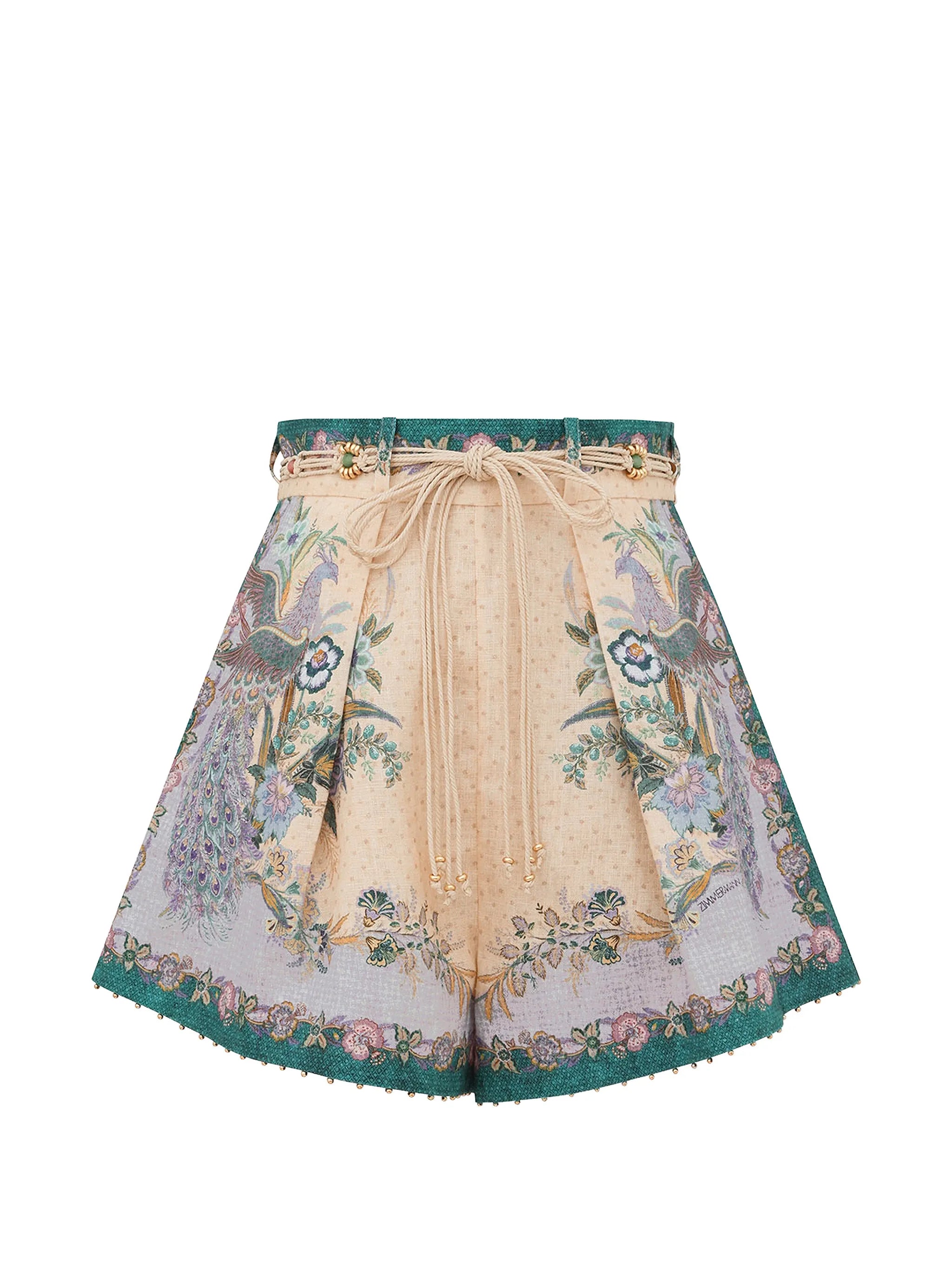 Zimmermann Floral Linen Shorts — Cream