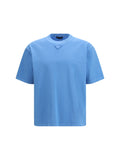 Prada Logo-Patch Cotton T-Shirt — Blue