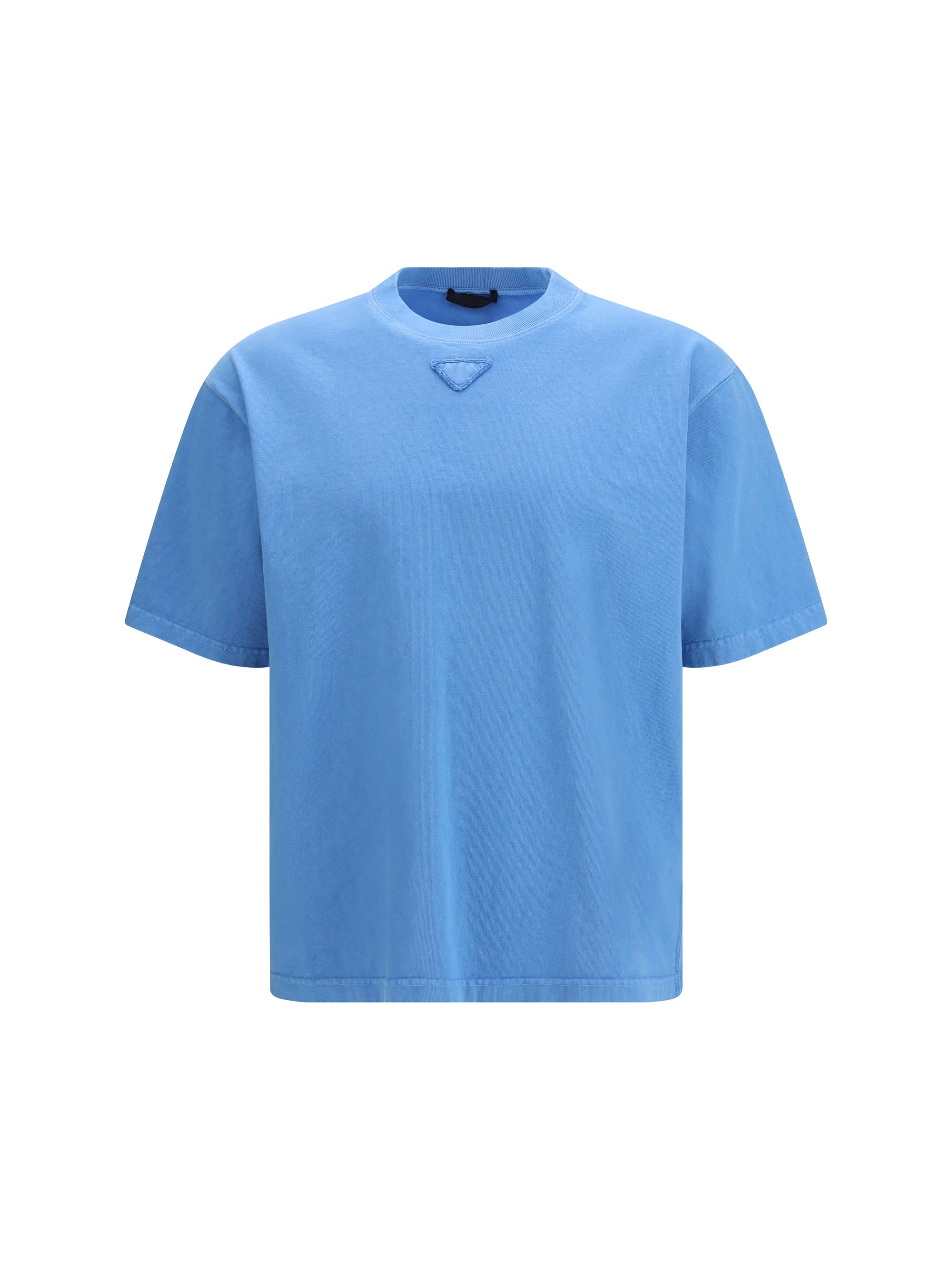 Prada Logo-Patch Cotton T-Shirt — Blue