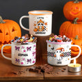 Personalizado lindo fantasma mapache calabaza 12 oz taza de esmalte con el nombre y el texto Trick or Treat Uso Halloween Party Regalo para Niños Niñas