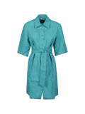 Eres Belted Linen Dress — Turquoise