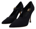 Women's Black Socks Stretch Crystal Pumps Shoes Leather