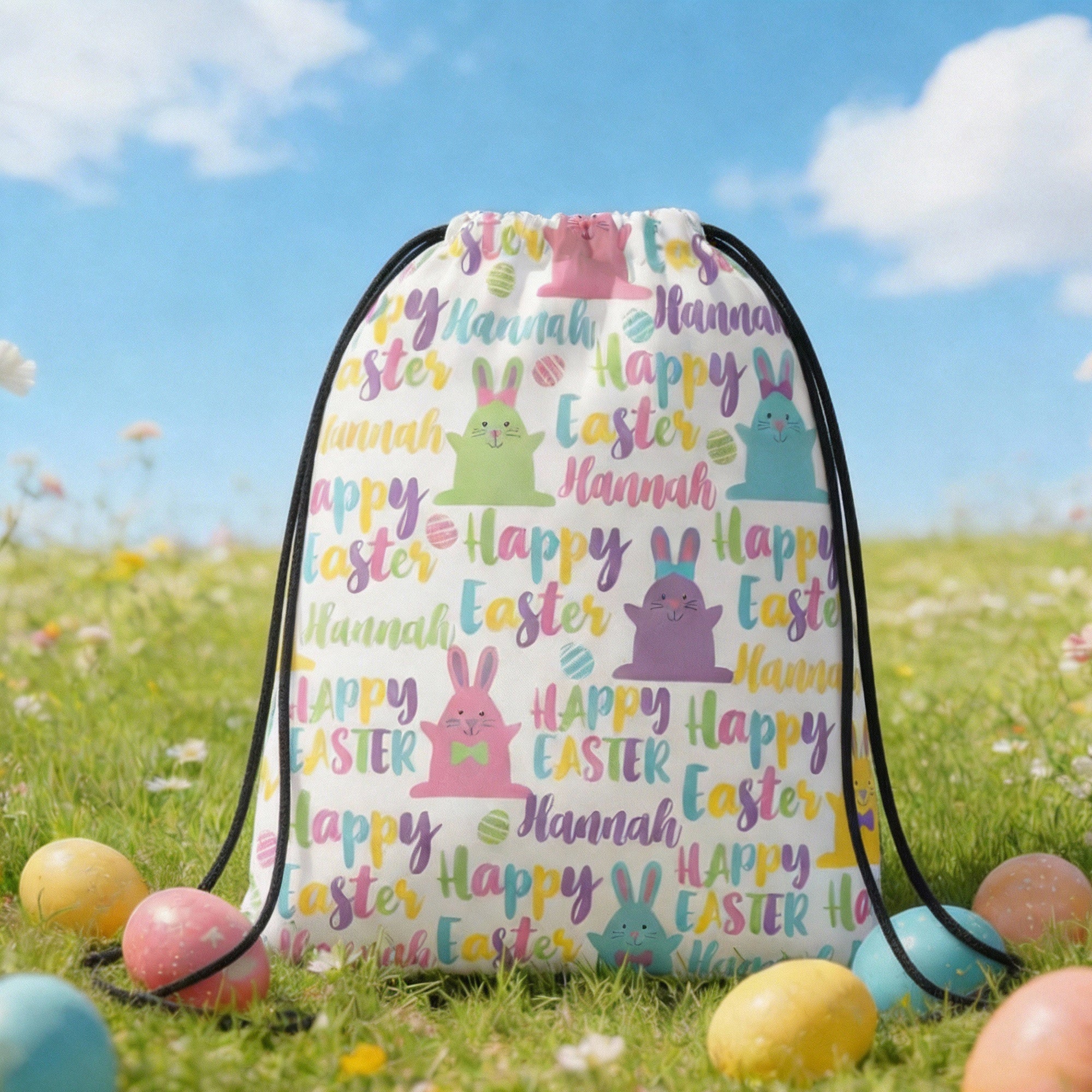 Conejito de Pascua personalizado Nombre Nube de palabras Bolsa de cordón Uso diario Fiesta de Pascua Regalo para estudiantes Niños
