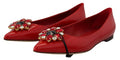 Women's Crystal-Embellished Leather Flat Red