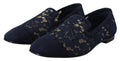 Women's Floral Lace Flat Navy Cotton Suede