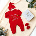 Primera Navidad Personalizada Patrón de Estrellas 100% Algodón Conjunto de Pelele y Gorro para Bebé con Caja de Regalo y Nombre Primera Navidad del Bebé Regalo de Baby Shower para Recién Nacido