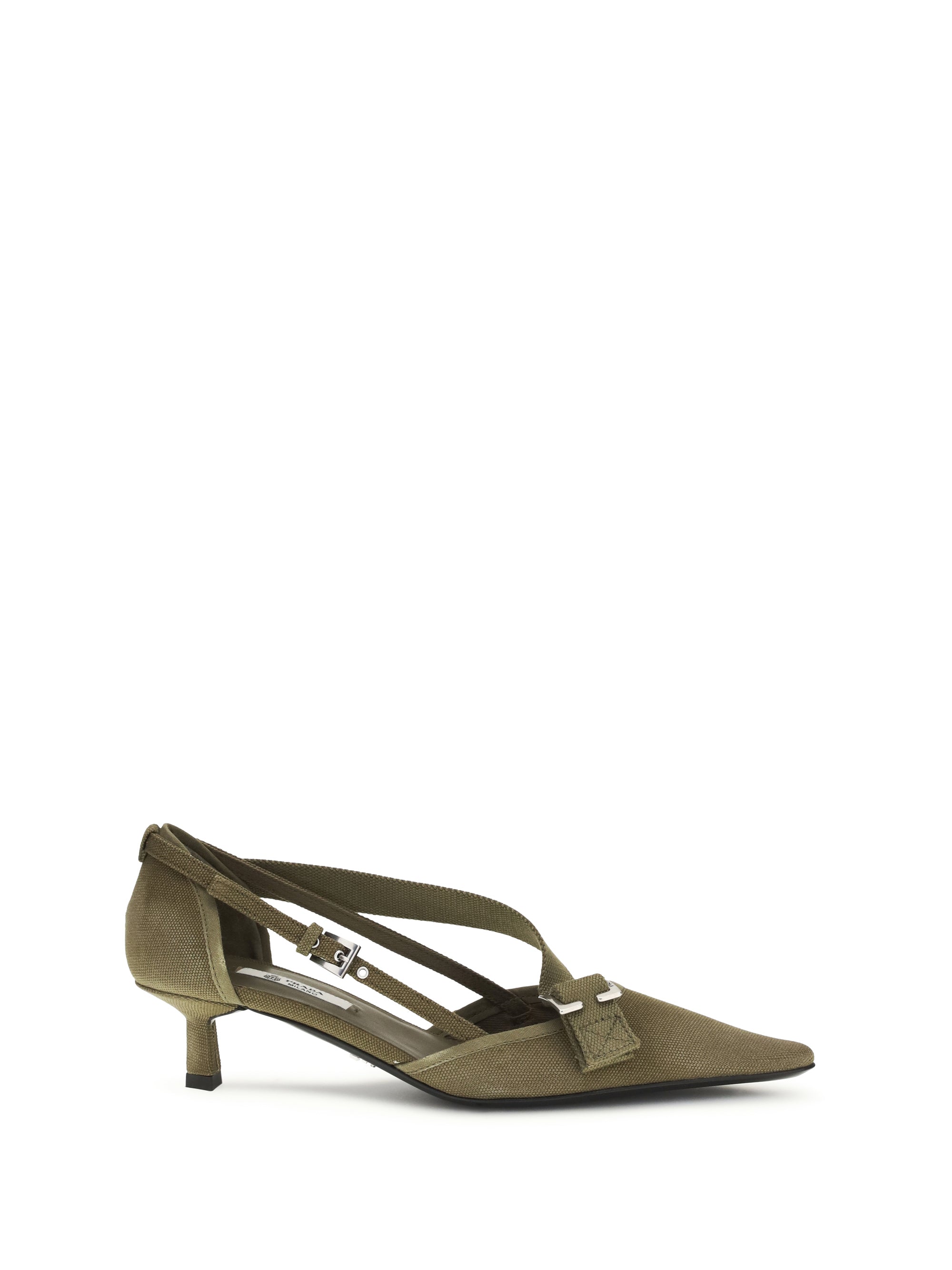 Prada Canvas Kitten-Heel Pump — Beige