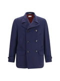 Brunello Cucinelli Double-Breasted Wool Coat — Navy