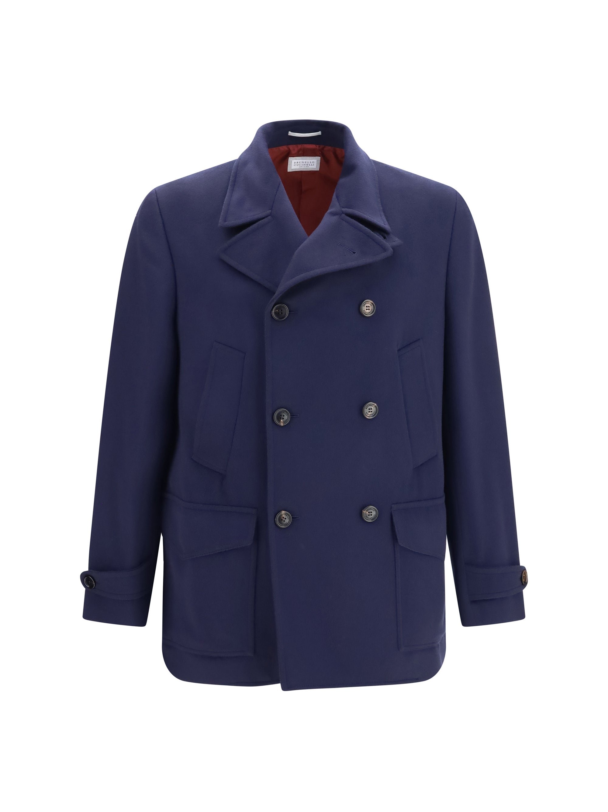 Brunello Cucinelli Double-Breasted Wool Coat — Navy
