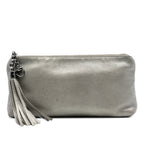 Metallic Leather Sienna Tassel Clutch
