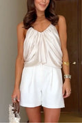 Spaghetti Strap Draped Satin Top