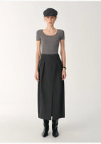 German Yangtze machine washable wool round neck slim short sleeve top for women
