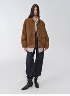 Spring Whisper Vintage imported suede sheepskin leather ribbed patchwork jacket