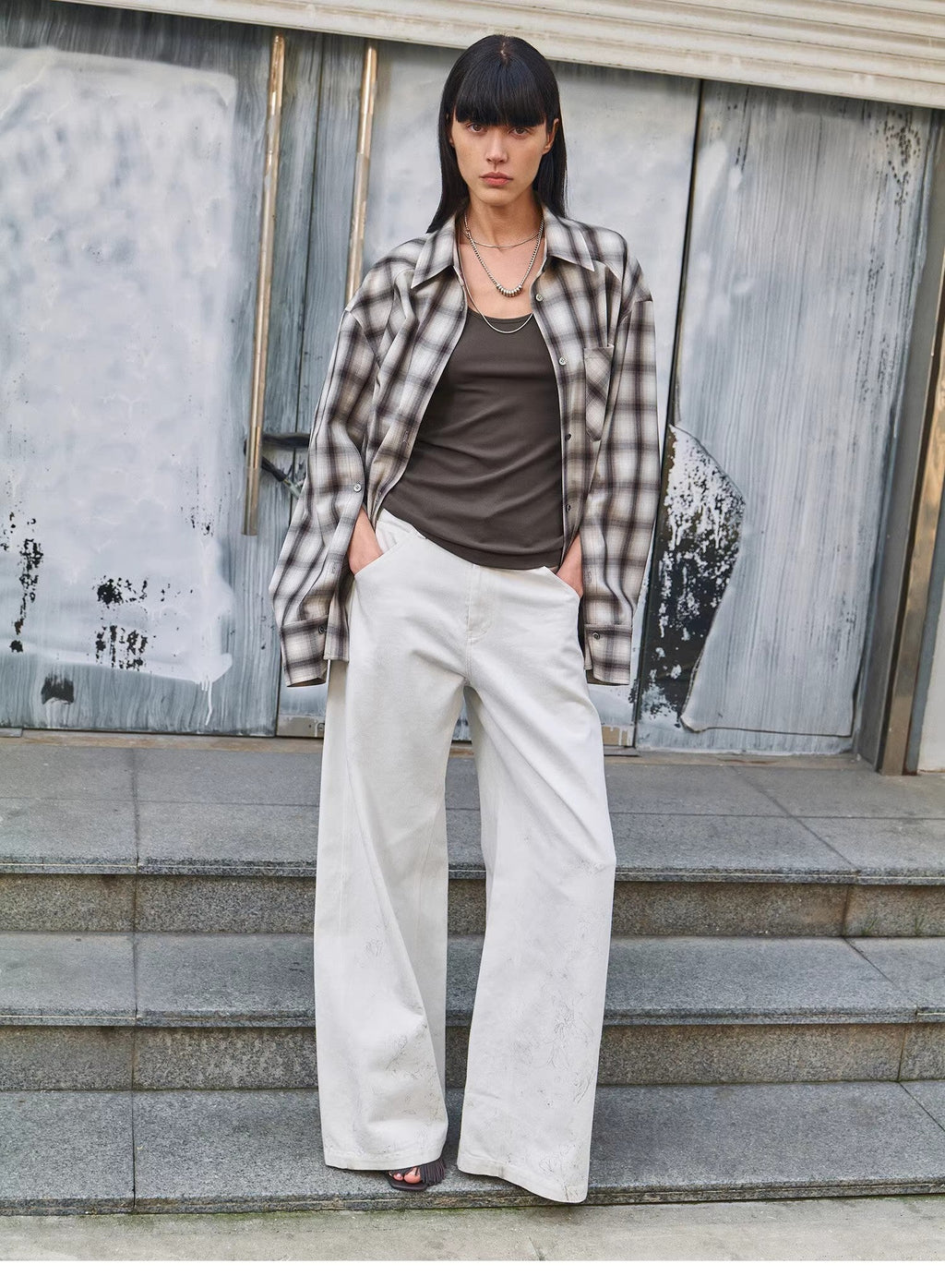 Simple White Draft Hand-painted Printed Slightly A Straight Jeans