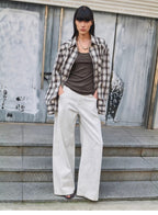 Simple White Draft Hand-painted Printed Slightly A Straight Jeans