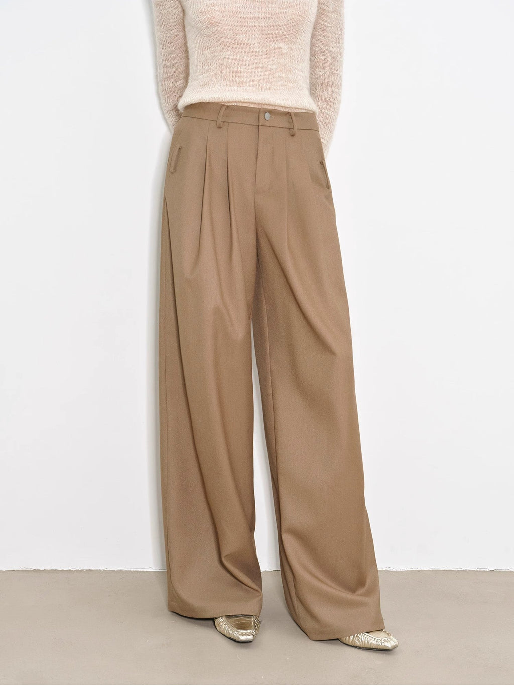 Workplace Ladies Fashionable drapey single pleat skinny wide-leg mid-low waist casual pants for women