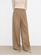 Workplace Ladies Fashionable drapey single pleat skinny wide-leg mid-low waist casual pants for women