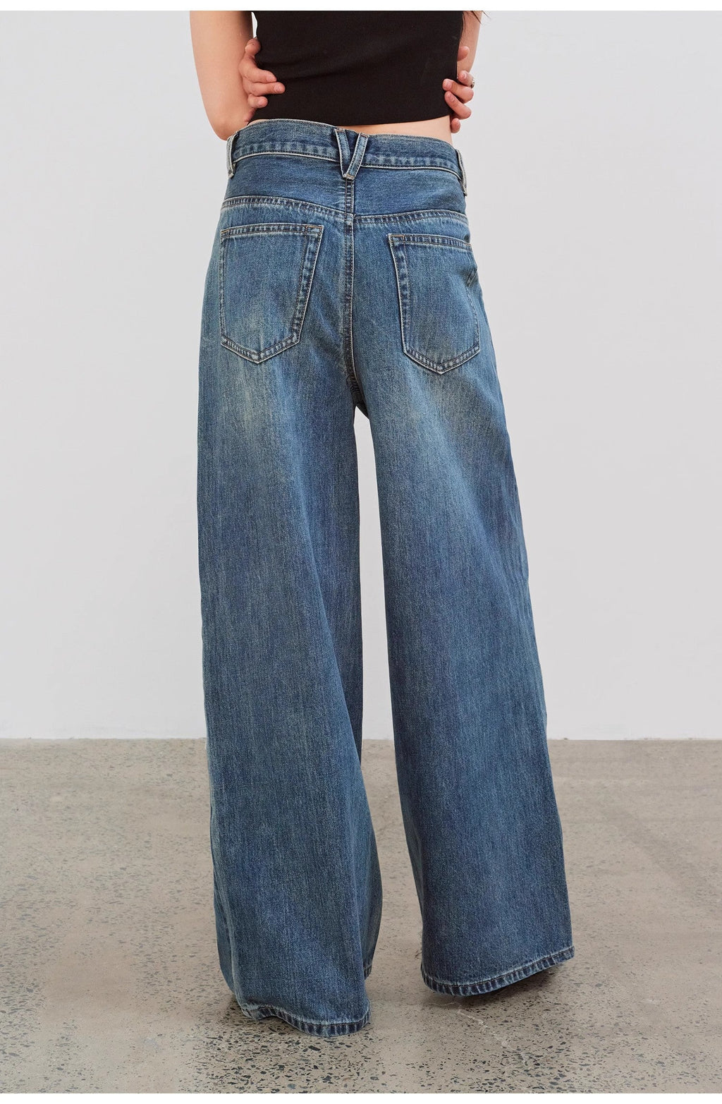 Silent Deep SeaWashed Vintage Blue Straight-leg Workwear Jeans for Women, Loose Wide-leg High-waisted Pants