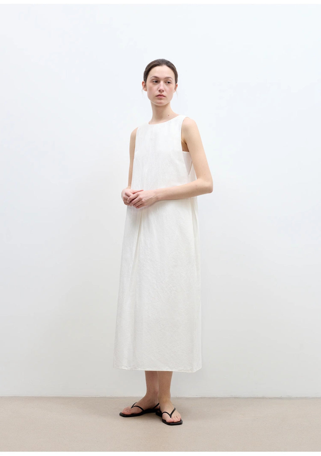 Deyanuo hemp three-dimensional hourglass sleeveless round neck loose slim dress for women