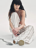 Fashion Tension Linen Vertical Stripe Drape Wide Leg Casual Pants