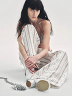 Fashion Tension Linen Vertical Stripe Drape Wide Leg Casual Pants