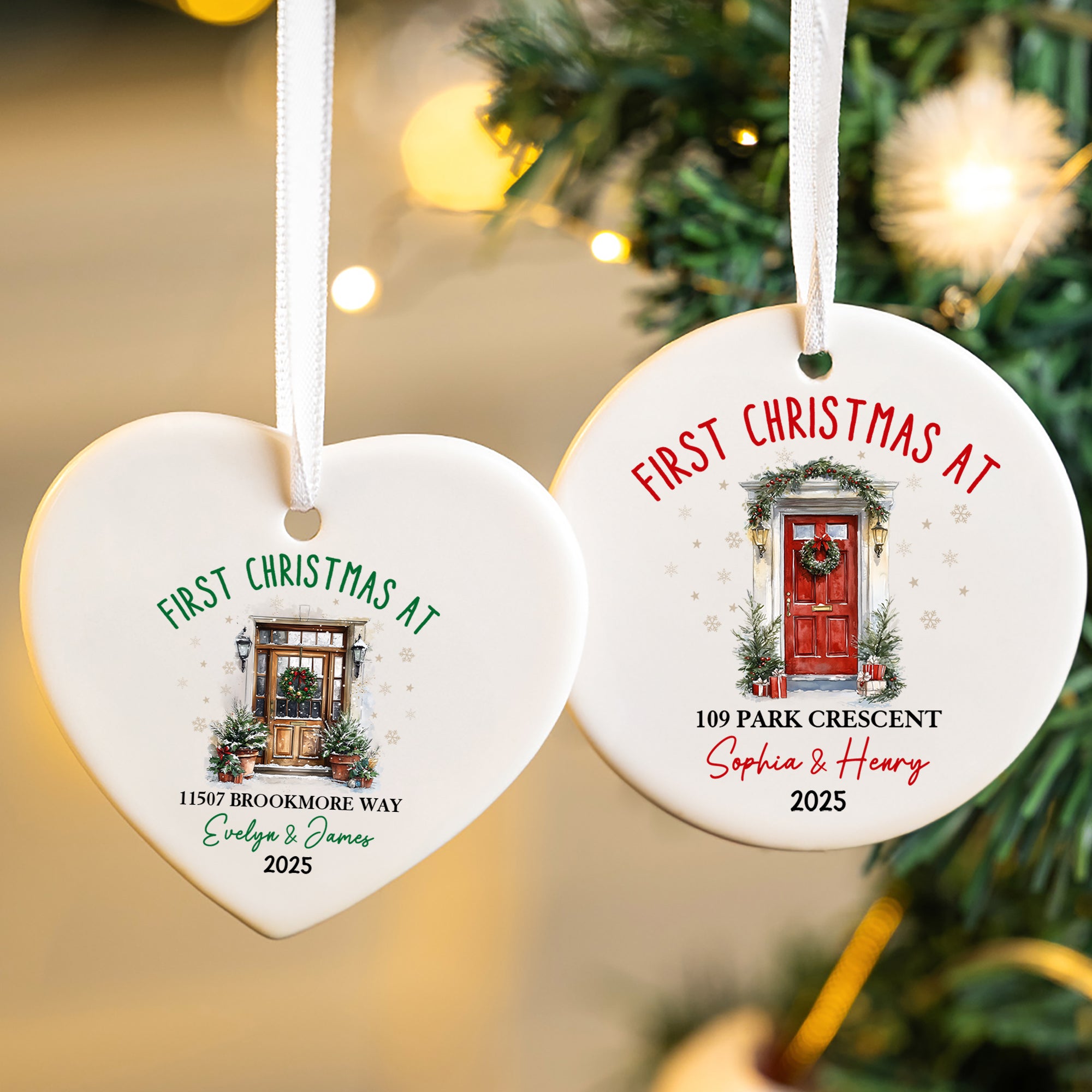Personalizada Primera Navidad en Casa Corazón Ornamento Redondo de Cerámica con Nombre Árbol Decoración Regalo de Navidad para la Familia Amigo