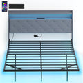 5ft King Size Bed Frame with Music Sync RGB LED Lights and Charging Station, Grey