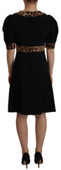 Women's Black Leopard A-Line Knee Length Dress Viscose