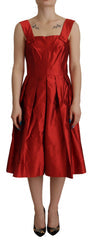 Women's Red A-Line Pleated Satin Silk Dress